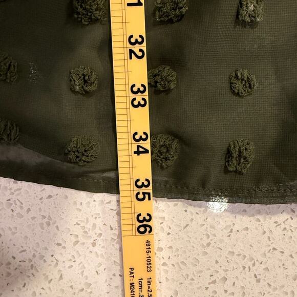 Olive Green SwissTextured Dot Midi Dress Women XL 3/4 Sleeve Flowy Fall Boho - Picture 7 of 8